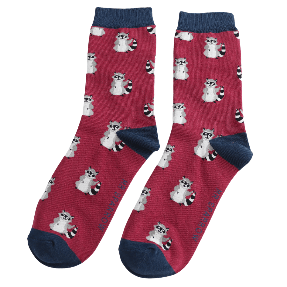 Mr Sparrow Racoons Socks Dark Red - Give And Glow