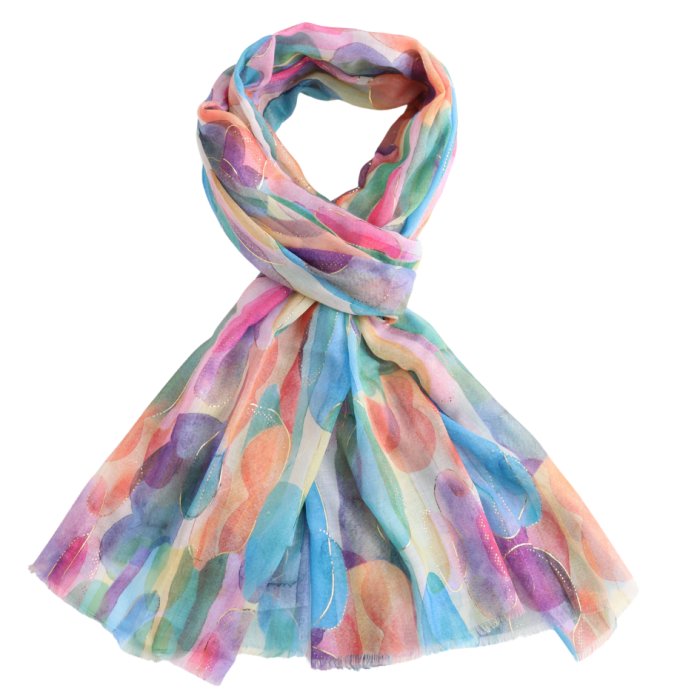 Multi Colour Gold Circles Scarf | 185cm x 80cm | Lightweight Polyester - Give And Glow