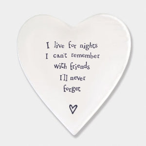 Nights I’ll Never Forget – Ceramic Heart Coaster | 10cm x 11cm - Give And Glow