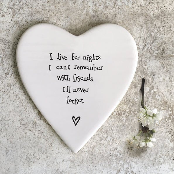 Nights I’ll Never Forget – Ceramic Heart Coaster | 10cm x 11cm - Give And Glow