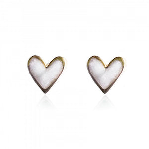 Pearlescent Heart Stud Earrings – Gold-Plated with Pearl Enamel Inset - Give And Glow