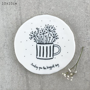 Sending You the Biggest Hug – Round Ceramic Coaster | 10cm x 10cm - Give And Glow
