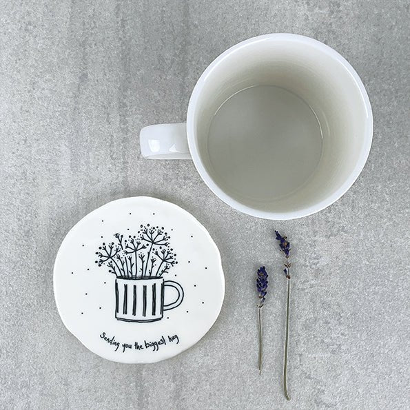 Sending You the Biggest Hug – Round Ceramic Coaster | 10cm x 10cm - Give And Glow