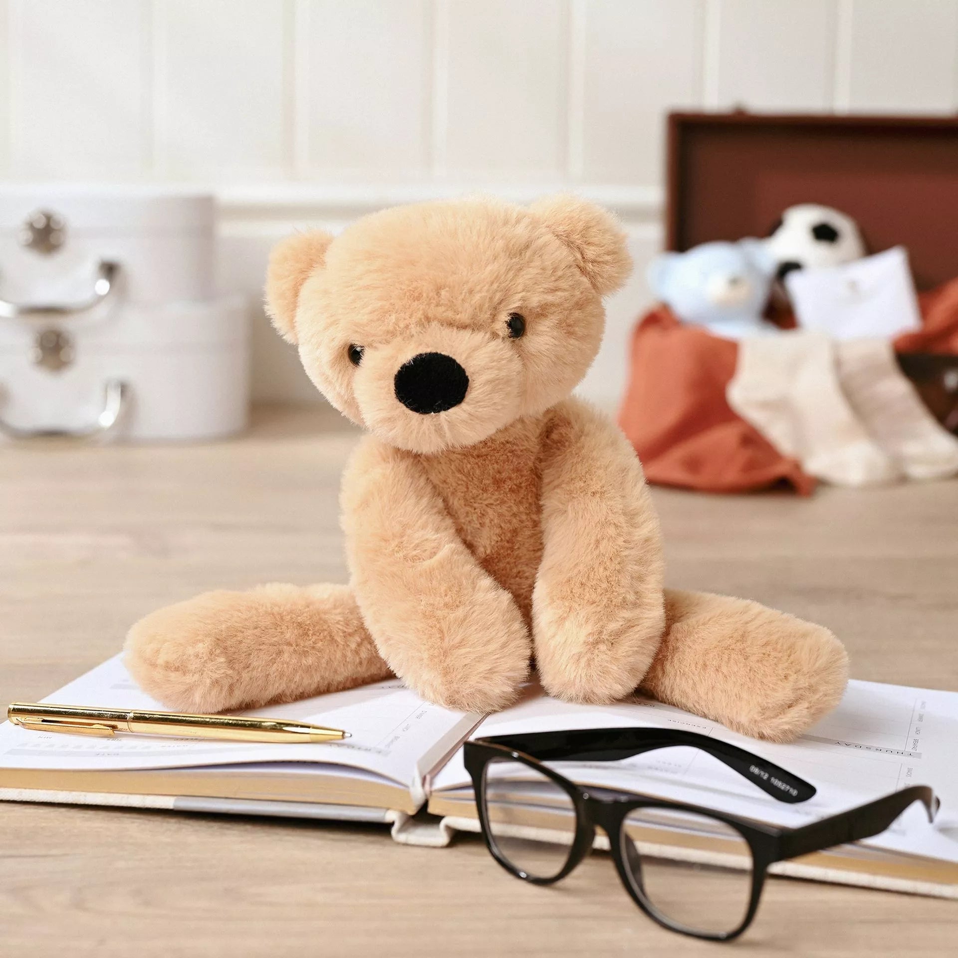 Softies Hudson the Plush Long Leg Light Brown Teddy Bear – 30cm - Give And Glow