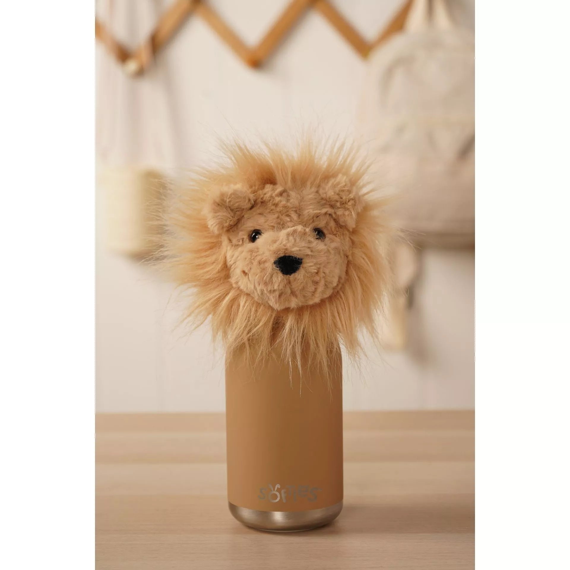 Softies Leo Plush Lion Light Brown Stainless Steel Water Bottle – 500ml - Give And Glow