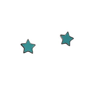Star Stud Earrings – Bright Turquoise Enamel with Silver-Plated Stainless Steel - Give And Glow