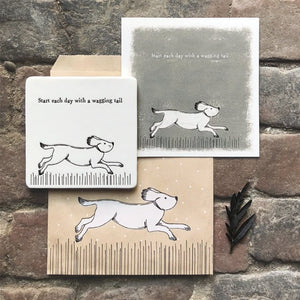 Start Each Day With a Wagging Tail – Square Ceramic Coaster | 10.5cm - Give And Glow