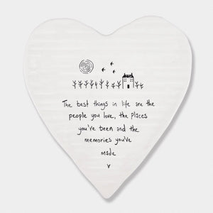 The Best Things in Life – Ceramic Heart Coaster | 10cm x 11cm - Give And Glow