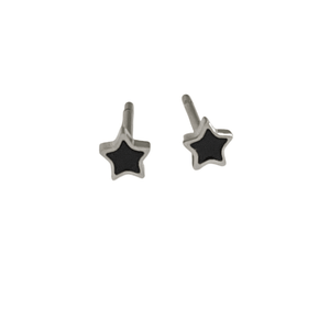 Tiny Star Stud Earrings – Black Enamel Inset, 3mm Stainless Steel - Give And Glow