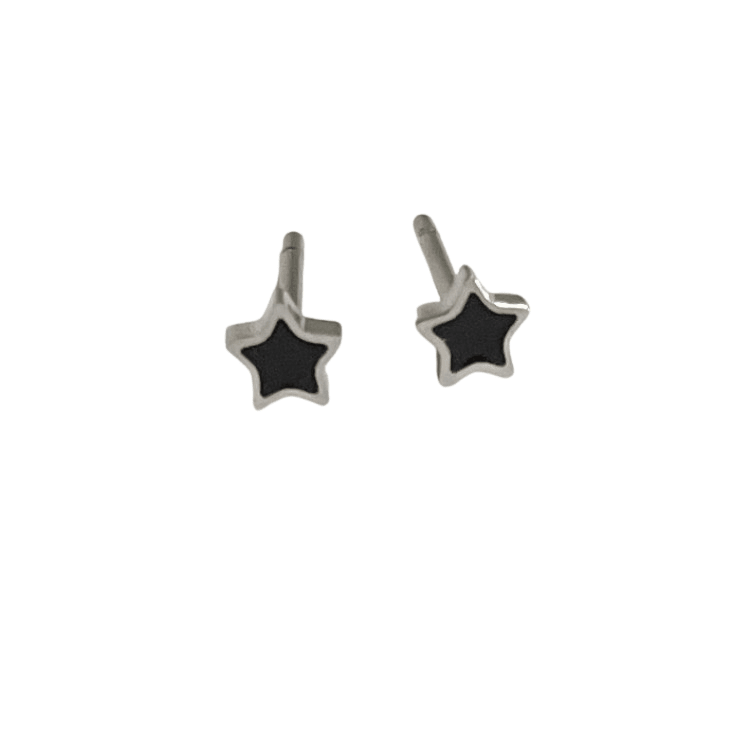 Tiny Star Stud Earrings – Black Enamel Inset, 3mm Stainless Steel - Give And Glow