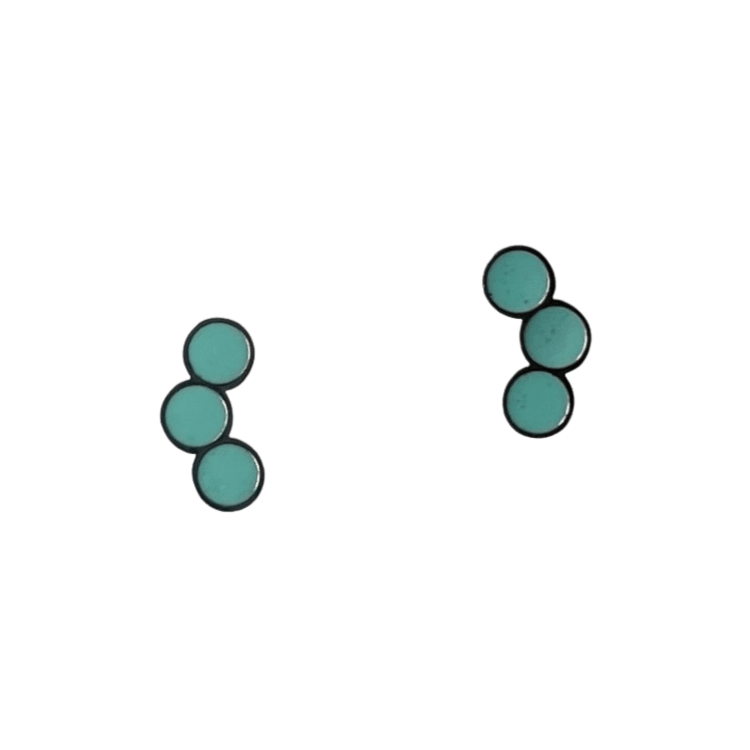 Tri Circle Stud Earrings – Turquoise Enamel with Rhodium-Plated Stainless Steel - Give And Glow