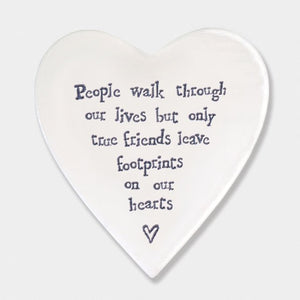 True Friends Footprints – Ceramic Heart Coaster | 10cm x 11cm - Give And Glow