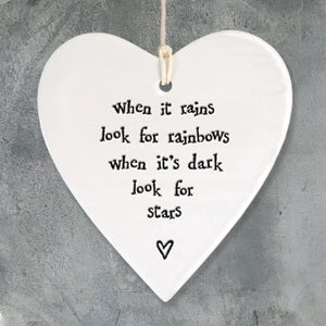 When It Rains Look for Rainbows Ceramic Heart | 9cm x 9.5cm - Give And Glow