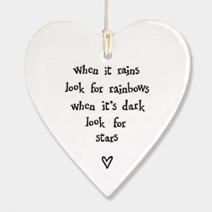 When It Rains Look for Rainbows Ceramic Heart | 9cm x 9.5cm - Give And Glow