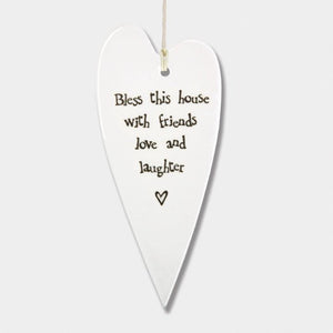 Bless This House Hanging Ceramic Heart | 13cm x 6cm - Give And Glow