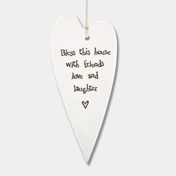 Bless This House Hanging Ceramic Heart | 13cm x 6cm - Give And Glow