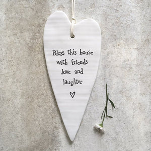 Bless This House Hanging Ceramic Heart | 13cm x 6cm - Give And Glow