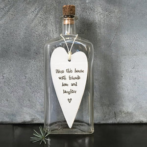 Bless This House Hanging Ceramic Heart | 13cm x 6cm - Give And Glow