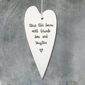 Bless This House Hanging Ceramic Heart | 13cm x 6cm - Give And Glow