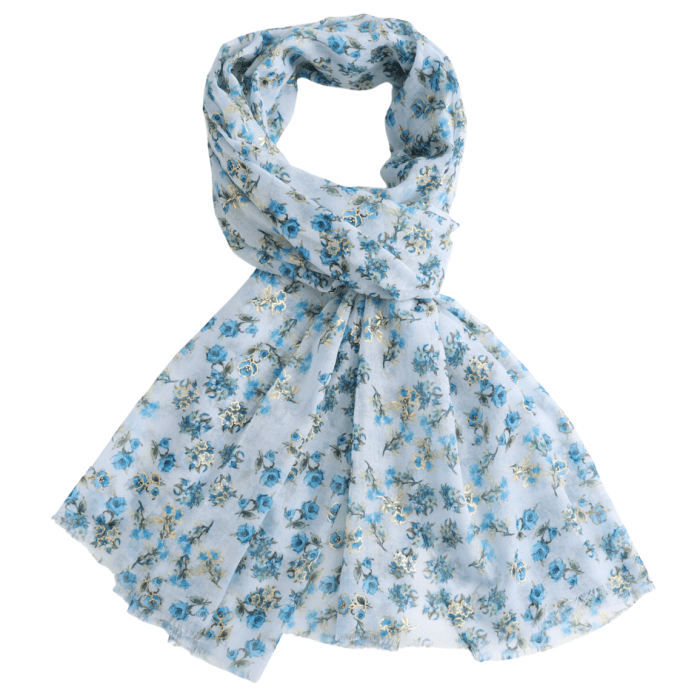 Blue Gold Flowers Scarf | 185cm x 80cm | Lightweight Polyester - Give And Glow