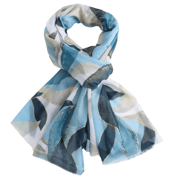 Blue Gold Leaves Scarf | 185cm x 80cm | Lightweight Polyester - Give And Glow