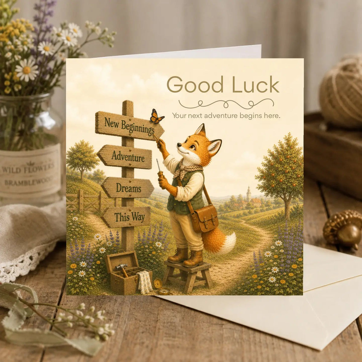 Bramblewood Greeting Card Finley the Fox Good Luck Wholesale 6 Pack - Give And Glow