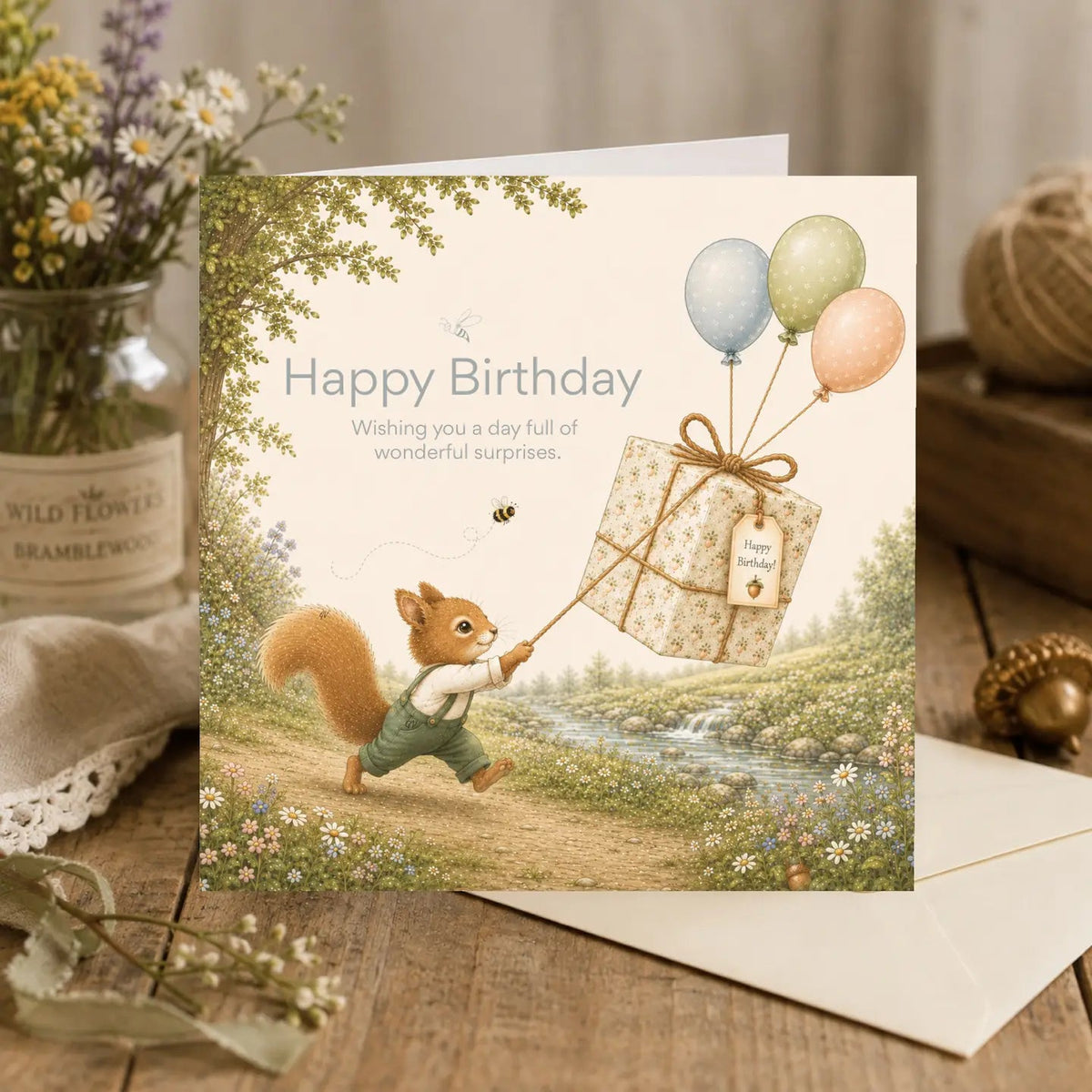 Bramblewood Greeting Card Ronan the Red Squirrel Happy Birthday Wholesale 6 Pack - Give And Glow
