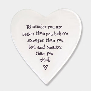 Braver Than You Believe – Ceramic Heart Coaster | 10cm x 11cm - Give And Glow