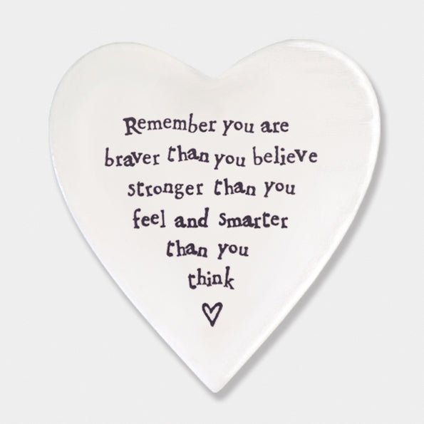 Braver Than You Believe – Ceramic Heart Coaster | 10cm x 11cm - Give And Glow