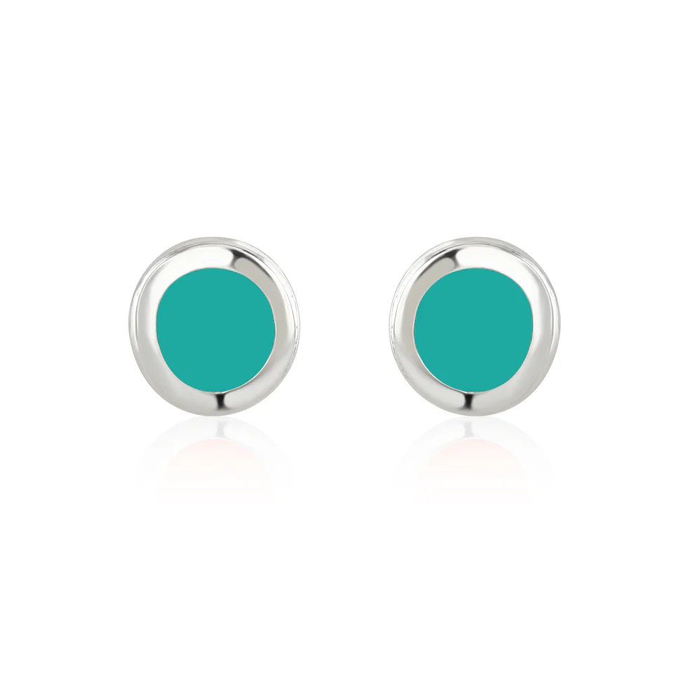 Bright Turquoise Stud Earrings – 6mm Stainless Steel with Enamel Inset - Give And Glow