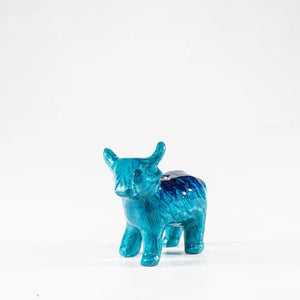 Brushed Aqua Highland Cow Medium Ornament | 7.5cm | Recycled Aluminium - Give And Glow