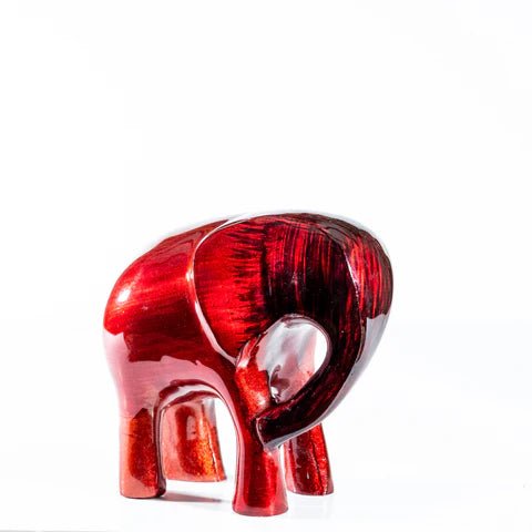 Brushed Red Elephant XL Ornament | 12cm | Recycled Aluminium - Give And Glow