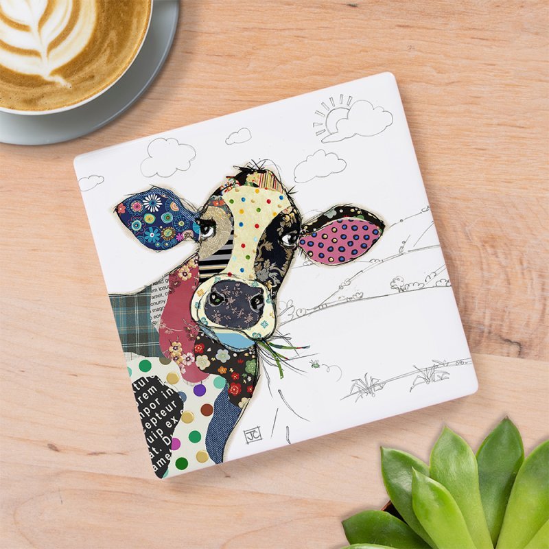 Bug Art Connie Cow Coaster – 10cm x 10cm - Give And Glow