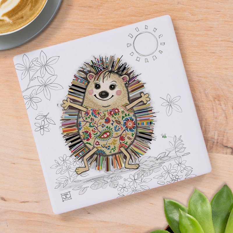Bug Art Hattie Hedgehog Coaster – 10cm x 10cm - Give And Glow