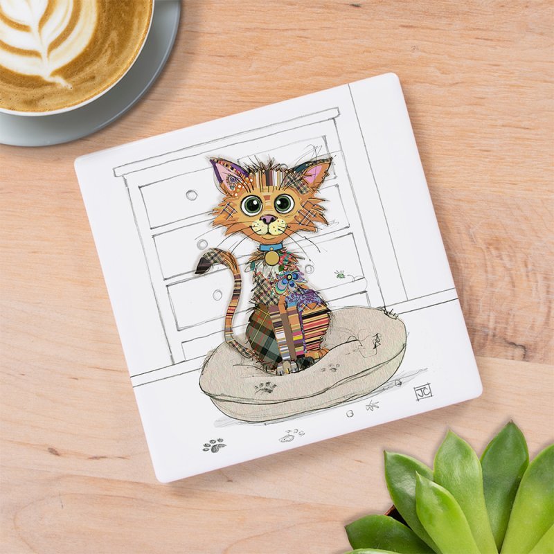 Bug Art Kimba Kitten Coaster – 10cm x 10cm - Give And Glow