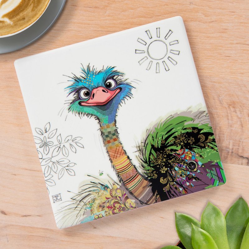 Bug Art Oscar Ostrich Coaster – 10cm x 10cm - Give And Glow
