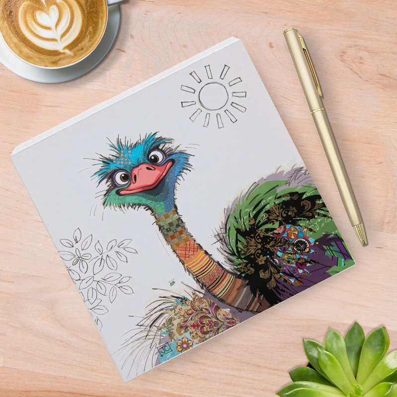 Bug Art Oscar Ostrich Memo Pad with Pen – 14cm x 14cm - Give And Glow