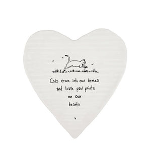 Cats Leave Paw Prints on Our Hearts – Ceramic Heart Coaster | 10cm x 11cm - Give And Glow