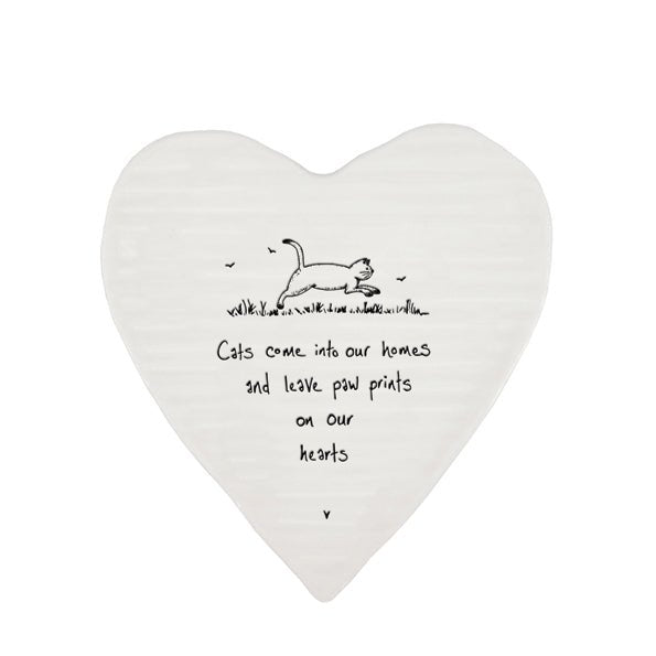 Cats Leave Paw Prints on Our Hearts – Ceramic Heart Coaster | 10cm x 11cm - Give And Glow