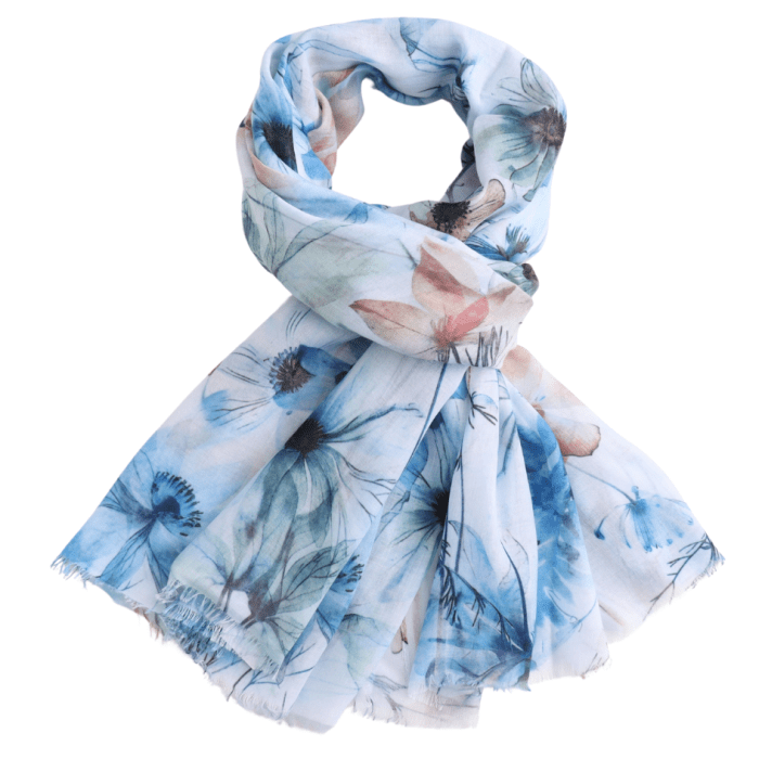 Cool Floral Scarf Blue | 185cm x 80cm | Lightweight Polyester - Give And Glow