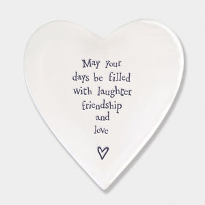 Days Filled With Laughter – Ceramic Heart Coaster | 10cm x 11cm - Give And Glow