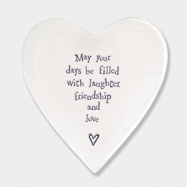 Days Filled With Laughter – Ceramic Heart Coaster | 10cm x 11cm - Give And Glow