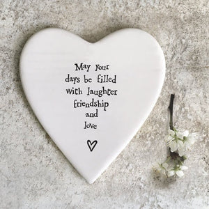 Days Filled With Laughter – Ceramic Heart Coaster | 10cm x 11cm - Give And Glow
