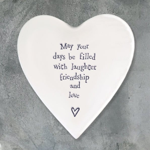 Days Filled With Laughter – Ceramic Heart Coaster | 10cm x 11cm - Give And Glow