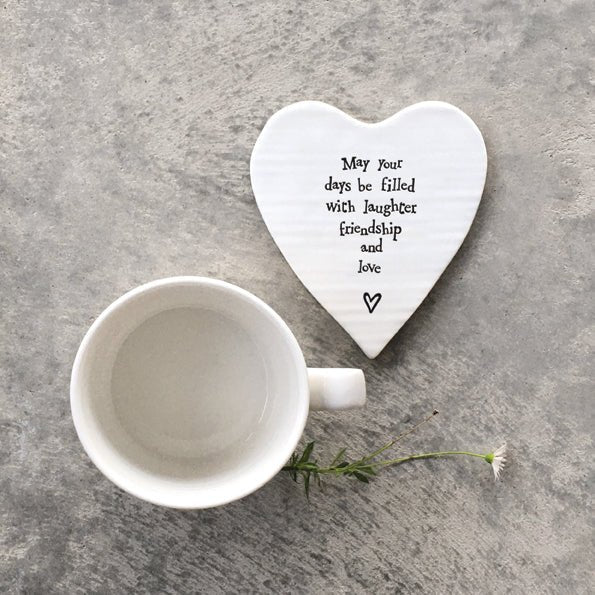 Days Filled With Laughter – Ceramic Heart Coaster | 10cm x 11cm - Give And Glow