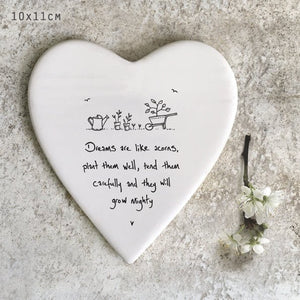 Dreams Are Like Acorns – Ceramic Heart Coaster | 10cm x 11cm - Give And Glow
