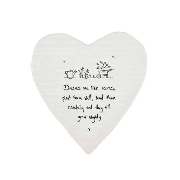 Dreams Are Like Acorns – Ceramic Heart Coaster | 10cm x 11cm - Give And Glow