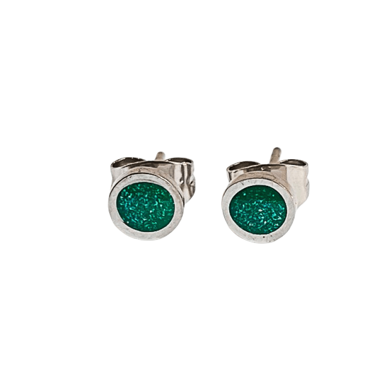 Emerald Sparkle Stud Earrings – Glitter Enamel with Stainless Steel Posts - Give And Glow