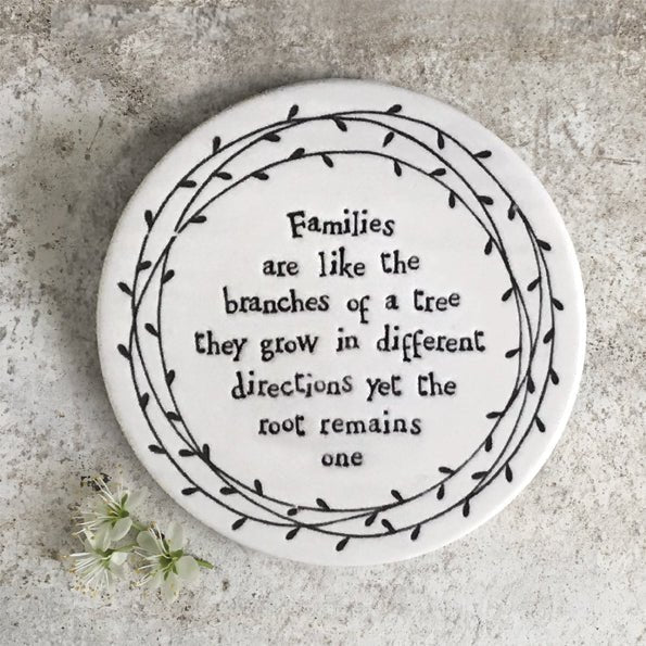 Families Are Like the Branches – Round Ceramic Coaster | 10cm x 10cm - Give And Glow