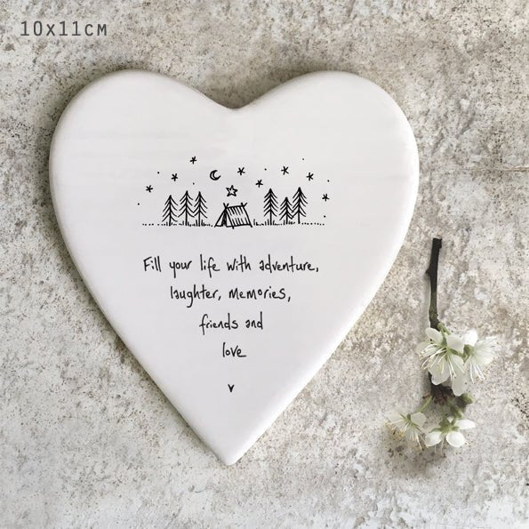 Fill Your Life With Adventure – Ceramic Heart Coaster | 10cm x 11cm - Give And Glow
